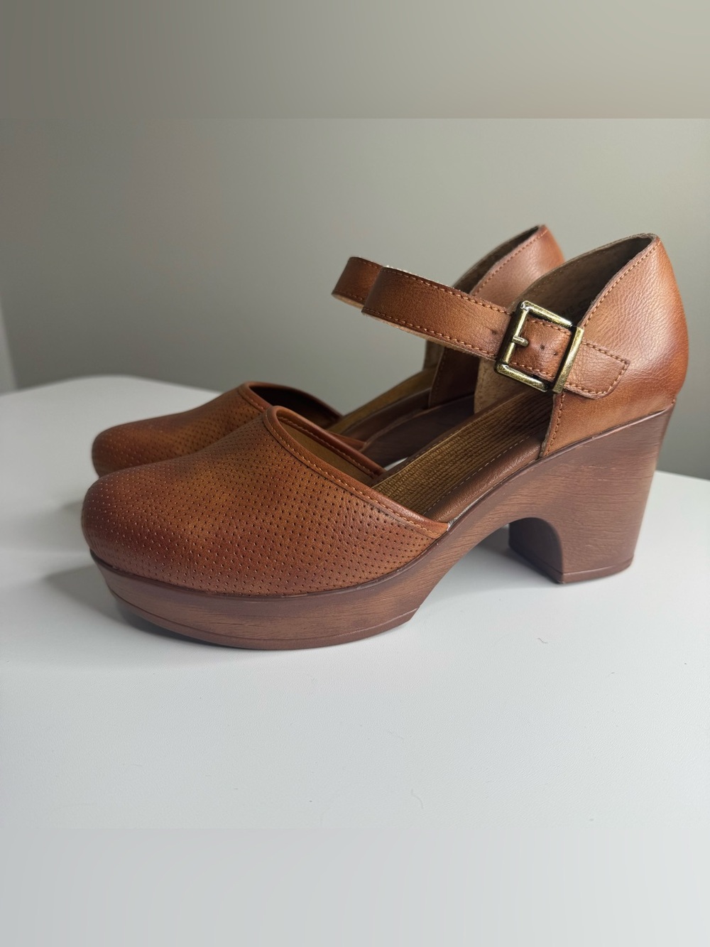 Born Brown Leather Mary Jane Wedge with Buckle - Picture 3 of 11